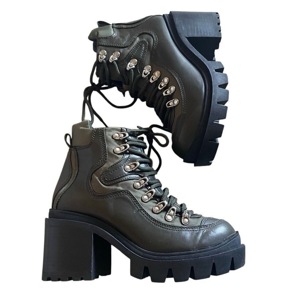 JEFFREY CAMPBELL | road rage lug sole green black hiker inspired ankle boots 8.5